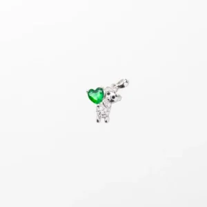 مدال ( آویز ) گردنبند نقره نگین دار طرح خرس و قلب سبز